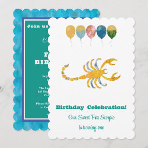 Invitation Scorpion 1er Anniversaire Impressionniste Paillett