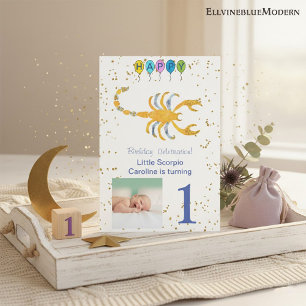 Invitation Scorpion Premier Anniversaire Or, Ballons & Photo