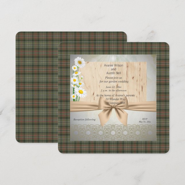 Invitation Scott Green Patiné Tartan Garden Mariage (Devant / Derrière)