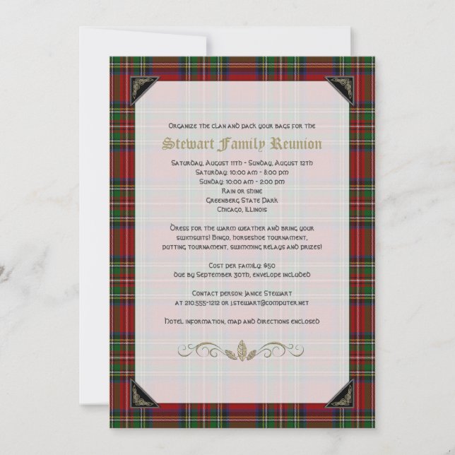 Invitation Scottish Royal Stuart Tartan Famille Reunion (Devant)