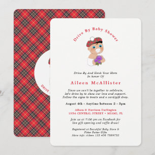 Invitation Scottish Tartan Plaid Cute Drive Par Baby shower D