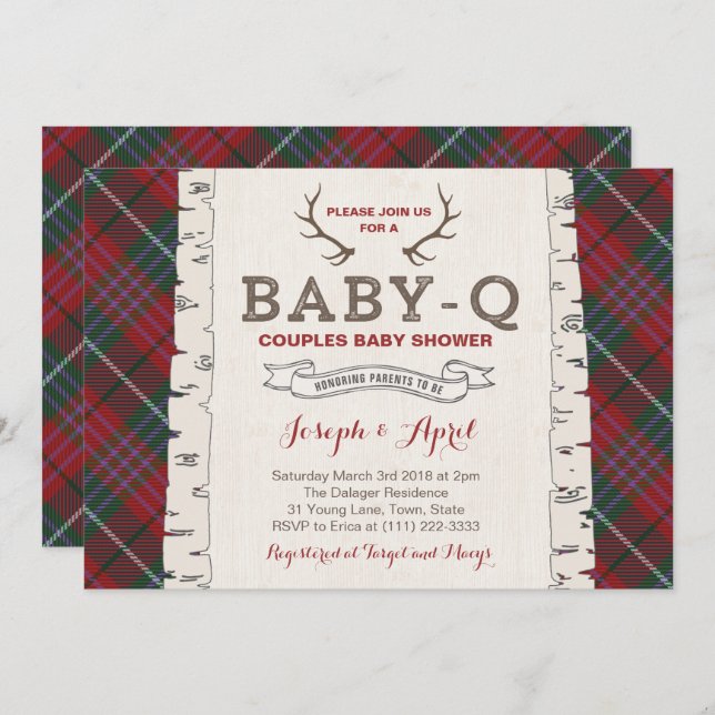 Invitation Scottish Tartan Wilderness Co-ed Baby shower (Devant / Derrière)