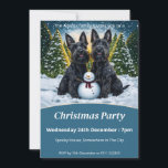 Invitation Scottish Terriers et Snowman Christmas Party<br><div class="desc">Donnez le ton pour une fête festive avec cette invitation charmante, mettant en vedette deux adorables Scottish Terriers dans une scène hivernale enneigée. La paire joueuse est assise à côté d'un bonhomme de neige gai, avec le soleil couchant derrière des arbres enneigés et jetant une lueur dorée sur le paysage....</div>