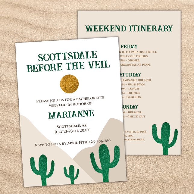 Invitation Scottsdale Avant La Bachelorette Veil Cactus (scottsdale before the veil bachelorette weekend invitation cactus desert mountains)