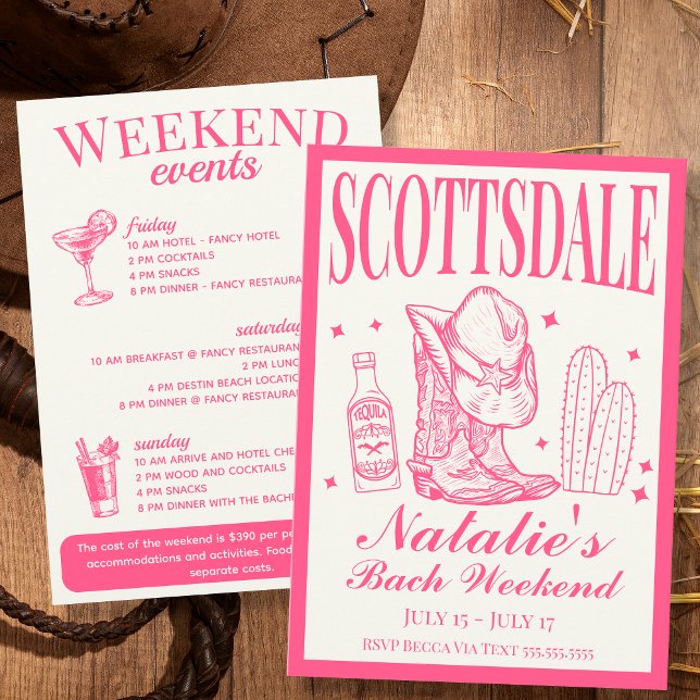 Invitation Scottsdale Bachelorette Social Cocktail Itinéraire (Créateur téléchargé)