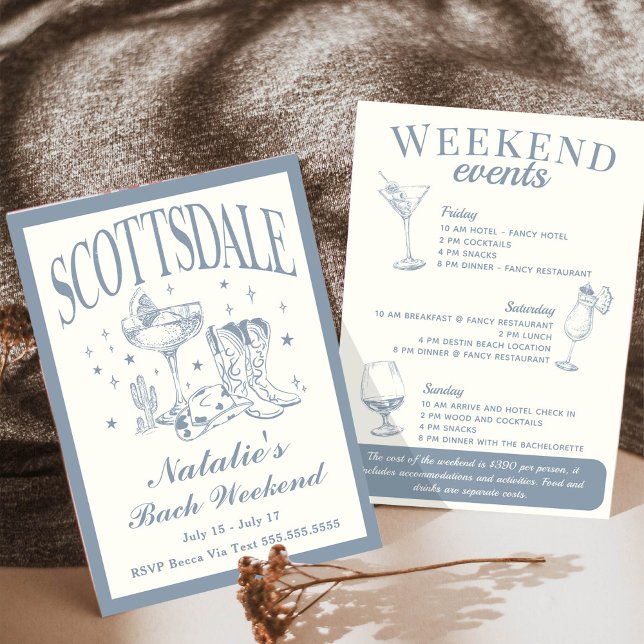 Invitation Scottsdale Bachelorette Social Cocktail Itinéraire (Créateur téléchargé)