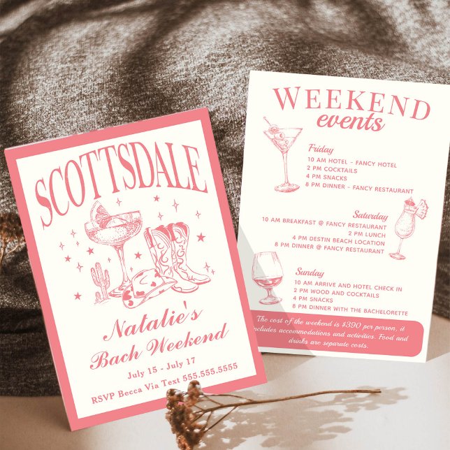 Invitation Scottsdale Bachelorette Social Cocktail Itinéraire (Créateur téléchargé)