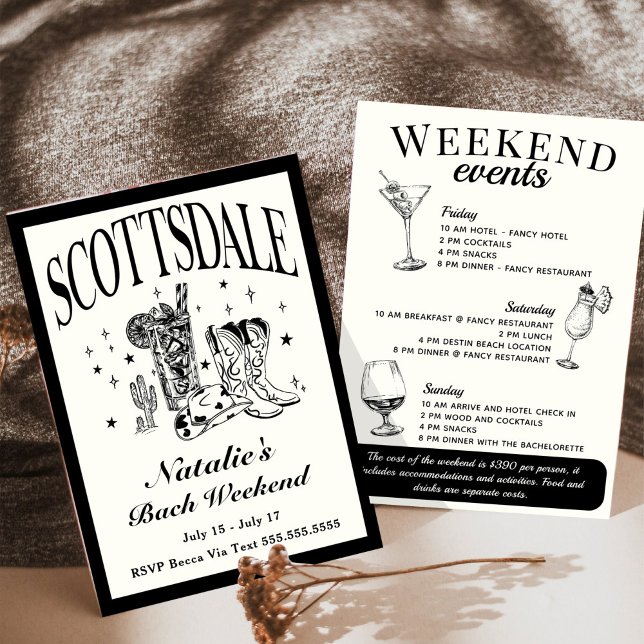 Invitation Scottsdale Bachelorette Social Cocktail Itinéraire (Créateur téléchargé)