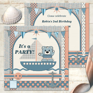 Invitation Scrapbook Bateau à voile Nautique Anniversaire