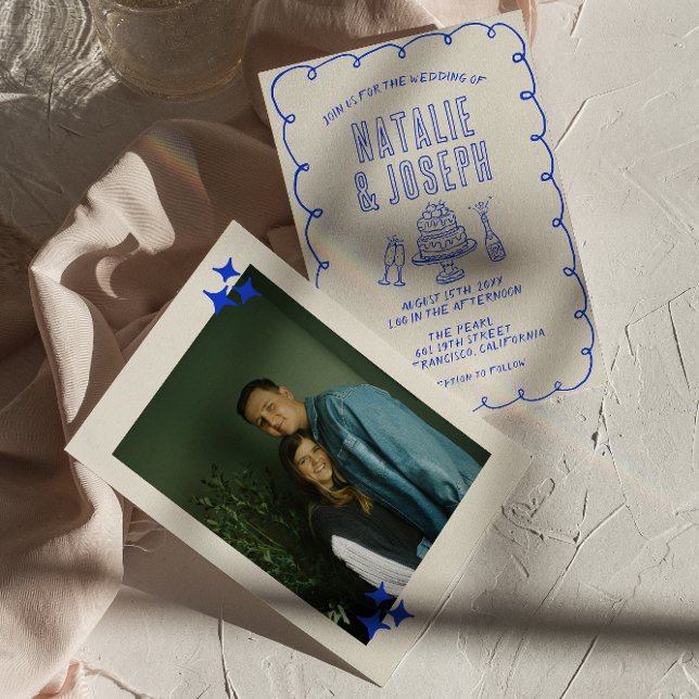 Invitation Scribble à main Quirky Retro Mariage photo (Créateur téléchargé)