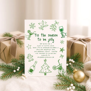 Invitation Scribble Doodles Parties scintillant Green Christm