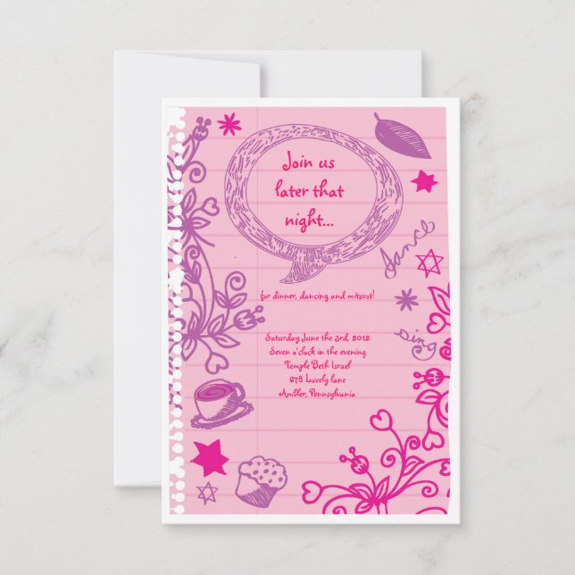 Invitation SCRIBLES sur NOTEPAPER Bat Bat mitzvah Party Card (Devant)