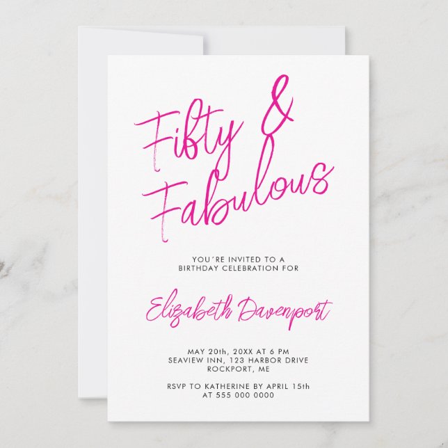 Invitation Script 50 et merveilleux Anniversaire noir et rose (Devant)