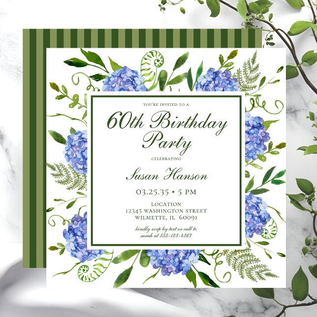 Invitation Script 60e anniversaire de Blue Hydrangeas (Créateur téléchargé)