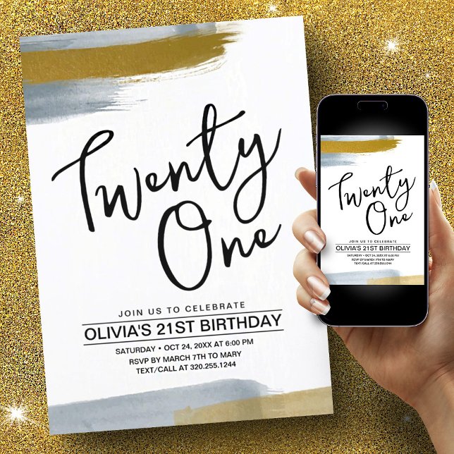 Invitation Script Abstrait Elegant Gold 21e anniversaire (21st Birthday Abstract Script Elegant Gold Invitation)