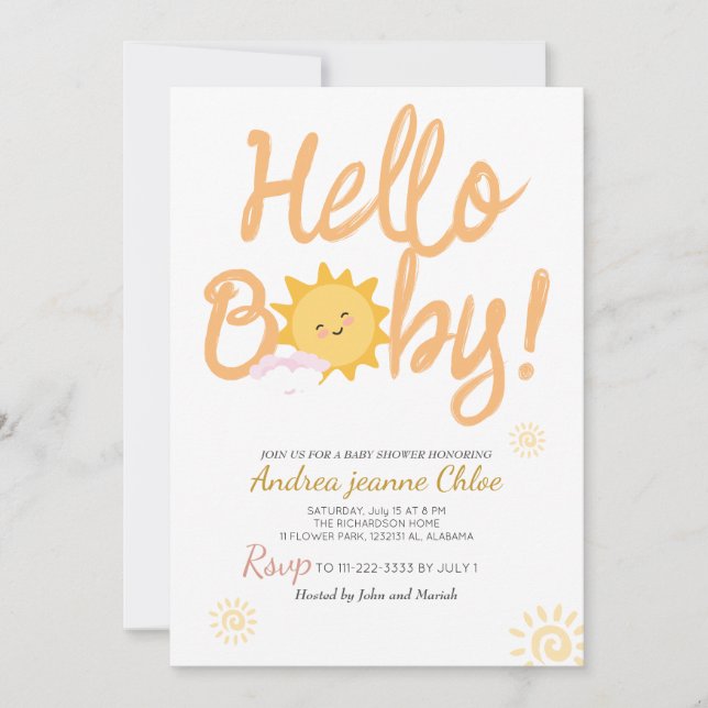 Invitation Script baby shower Sunshine Simple Moderne élégant (Devant)