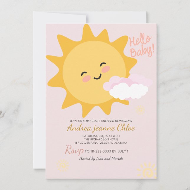 Invitation Script baby shower Sunshine Simple Moderne élégant (Devant)