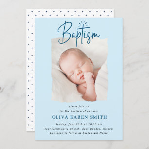 Invitation Script Baptême manuscrit Christening Photo Boy 