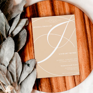 Invitation Script beige sable photo calligraphie mariage