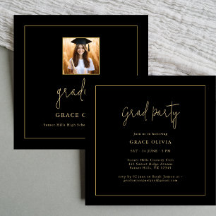 Invitation Script Black and Gold Graduation Party Photo
