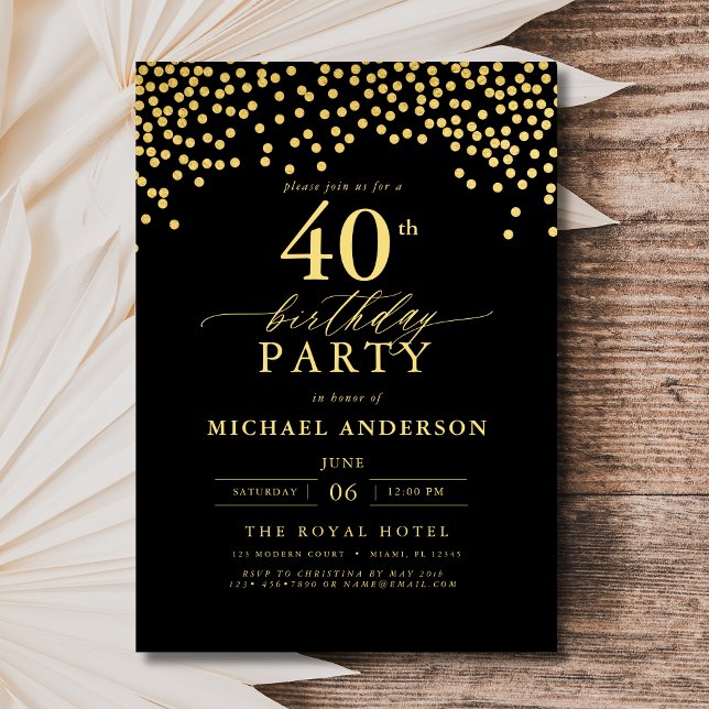 Invitation Script Black And Gold Quarante 40e anniversaire (Créateur téléchargé)
