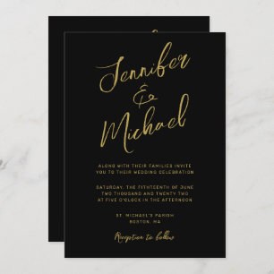 Invitation Script Black Gold moderne tout en un Mariage