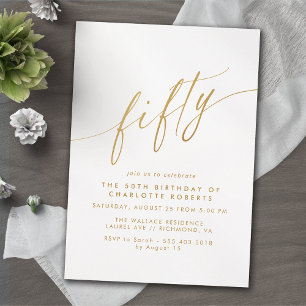 Invitation Script blanc et or   Delicate Luxe 50e anniversair