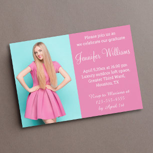 Invitation script blanc rose moderne design photo Graduation