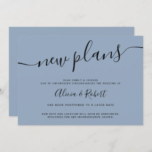 Invitation script bleu poussiéreux minimaliste reporté de nou