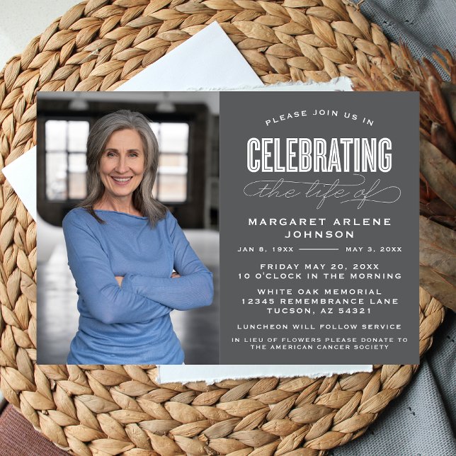 INVITATION SCRIPT BOLD MODERNE CÉLÉBRATION FUNÉRALE DE LA VIE (Créateur téléchargé)