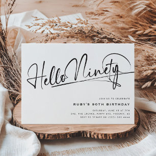 Invitation Script Bonjour Quatre-Vingt-Dix Minimaliste 90e An