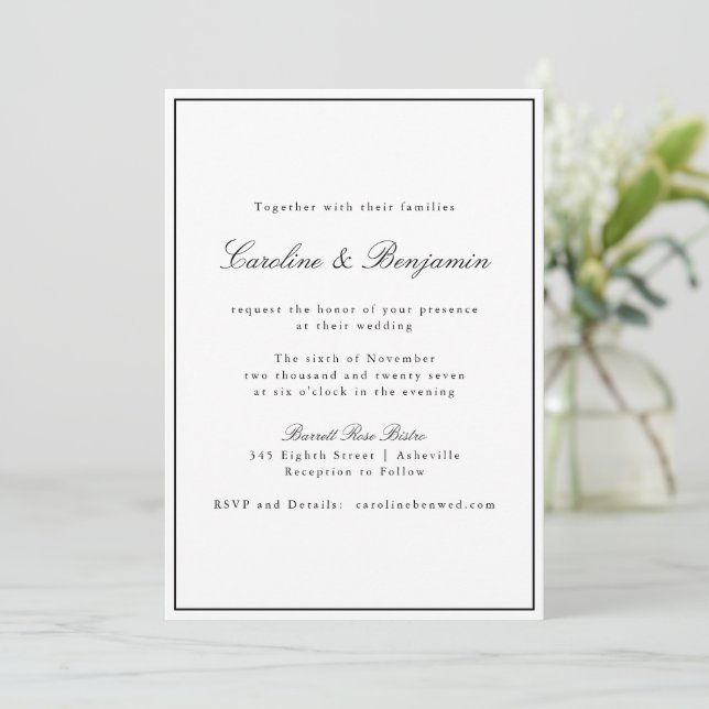Invitation Script Bordure Classique Mariage Élégant Tout en u (Debout devant)