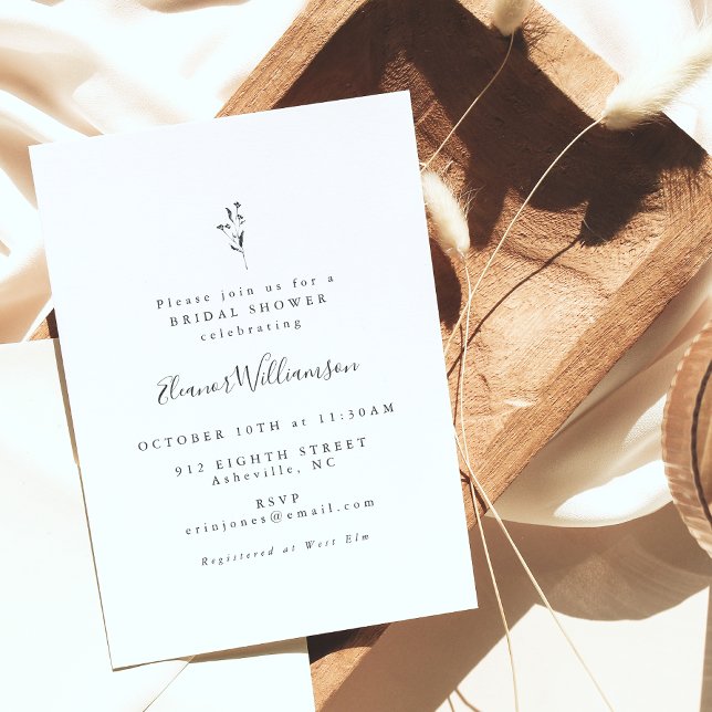 Invitation Script botanique simple Fête des mariées noir blan (Créateur téléchargé)