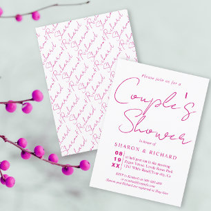 Invitation Script calligraphie magenta rose Couples douche