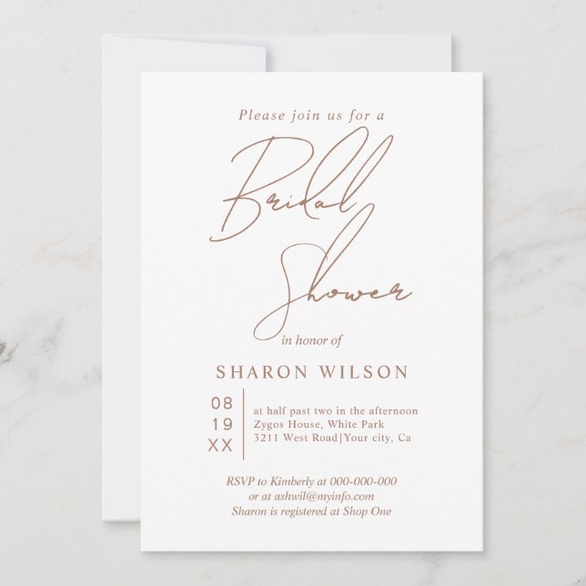 Invitation Script calligraphie moka et douche blanche nuptial (Devant)