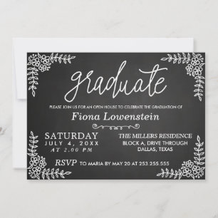 Invitation Script Chalkboard Floral Diplôme d'Open House