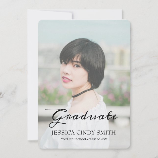 Invitation Script Chic Faux Vellum Effet Photo Graduation (Devant)