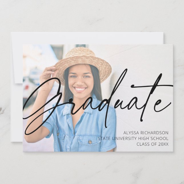 Invitation Script chic H Photo Graduation Party Gris (Devant)