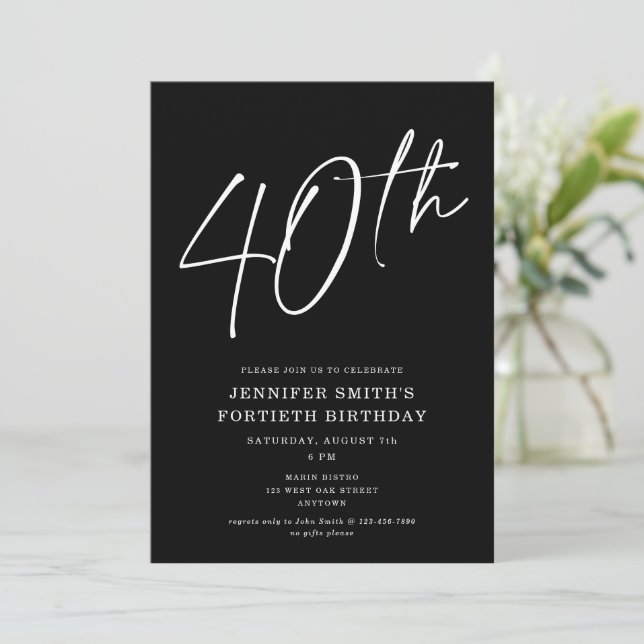 Invitation Script chic moderne Quarantième anniversaire 40e f (Debout devant)