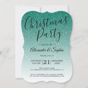 Invitation Script Chic Parties scintillant verte Ombre Noël F