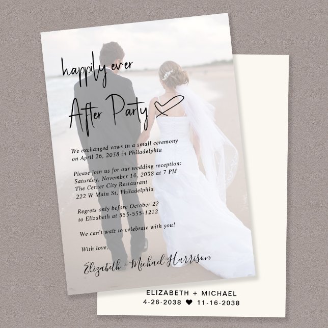 Invitation Script Chic Photo Overlay Cream Wedding Réception (Créateur téléchargé)
