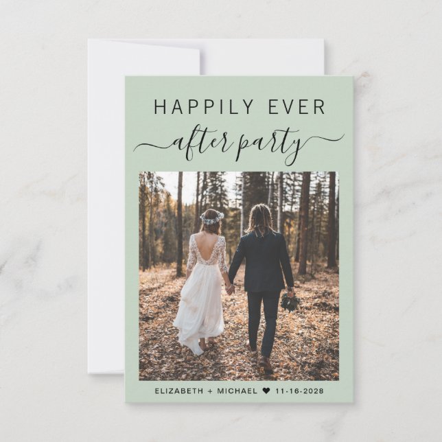 Invitation Script Chic Photo Sage Green Wedding Réception (Devant)