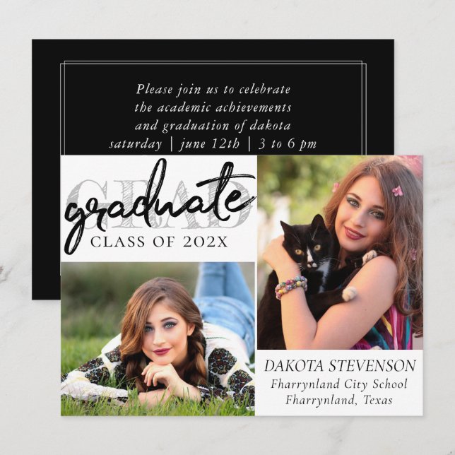 Invitation Script chic | Simple 2 garde-photos (Devant / Derrière)