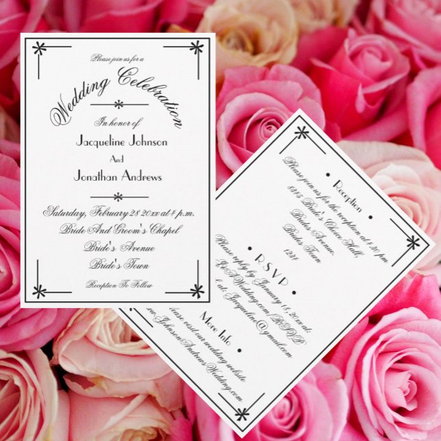 Invitation Script Chic tout en un RSVP Mariage de site Web de (Romantic white wedding invitations. Chic script, all in one, includes RSVP, email, website etc.)