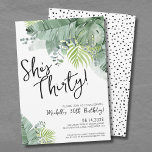 Invitation Script chic Trente-troisième anniversaire<br><div class="desc">Trendy Elegant Tropical Palm Thirty Girly 30th Birthday Invitation. Célébrez qu'elle a trente ans avec cet invitation de trentième anniversaire élégant mais amusant. Un design tropical qui embrasse la beauté tranquille de la nature mêlée à un côté ludique qui vous aidera à vous amuser. Un mélange de feuilles tropicaux verts,...</div>