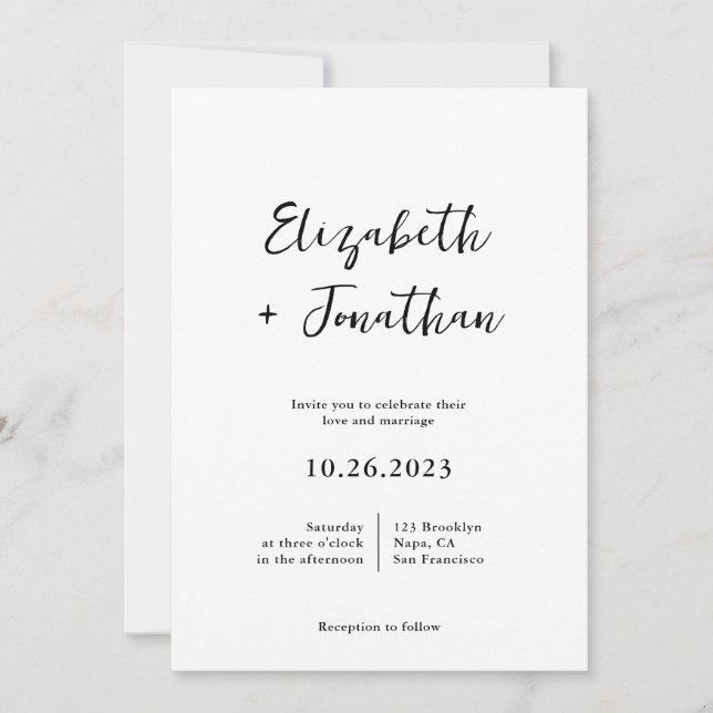 Invitation Script classique moderne Photo Mariage simple (Devant)