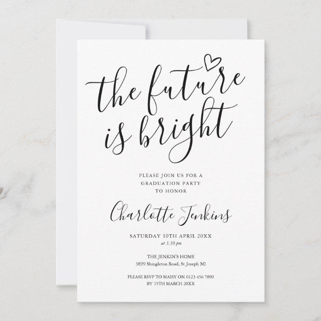 Invitation Script cœur de la fête de fin d'études Le futur es (Devant)