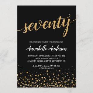 Invitation Script Confetti Black Gold moderne 70e anniversair