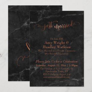 Invitation Script Copper Just Married sur Marbre Noir