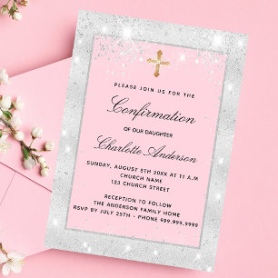 Invitation Script croisé parties scintillant rose argent
